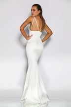 Mermaid/Trumpet V Neck Sleeveless Sweep/Brush Train Prom Dress