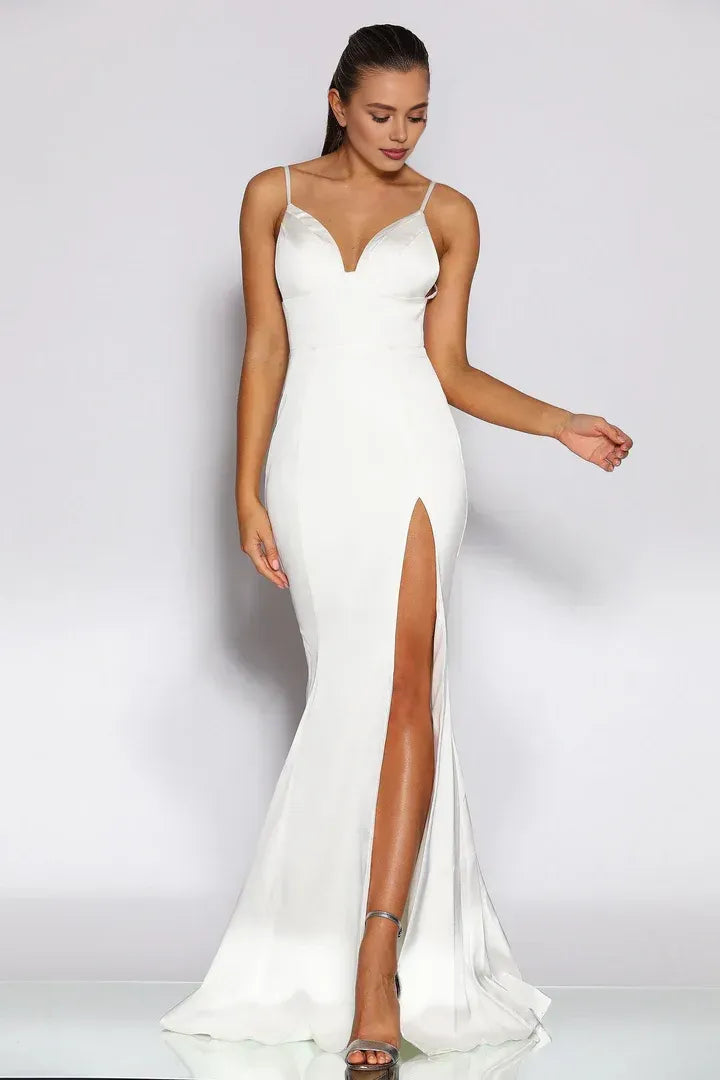 Mermaid/Trumpet V Neck Sleeveless Sweep/Brush Train Prom Dress