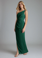 Chic One-Shoulder Ruched Waist High Slit Adjustable Strap Open Back Floor-Length Bridesmaid Dress