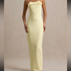 Pale Yellow Strapless Bow-Front Column Floor-Length Prom Dress