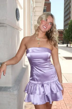 Ruffled Strapless Sleeveless Mini Homecoming Dress