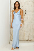 Sheath/Column Cowl Neck Sleeveless Backless Floor-Length Prom Dress