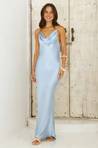 Sheath/Column Cowl Neck Sleeveless Backless Floor-Length Prom Dress