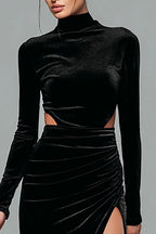 Sheath/Column High Neck Long Sleeves Floor-Length Evening Dress