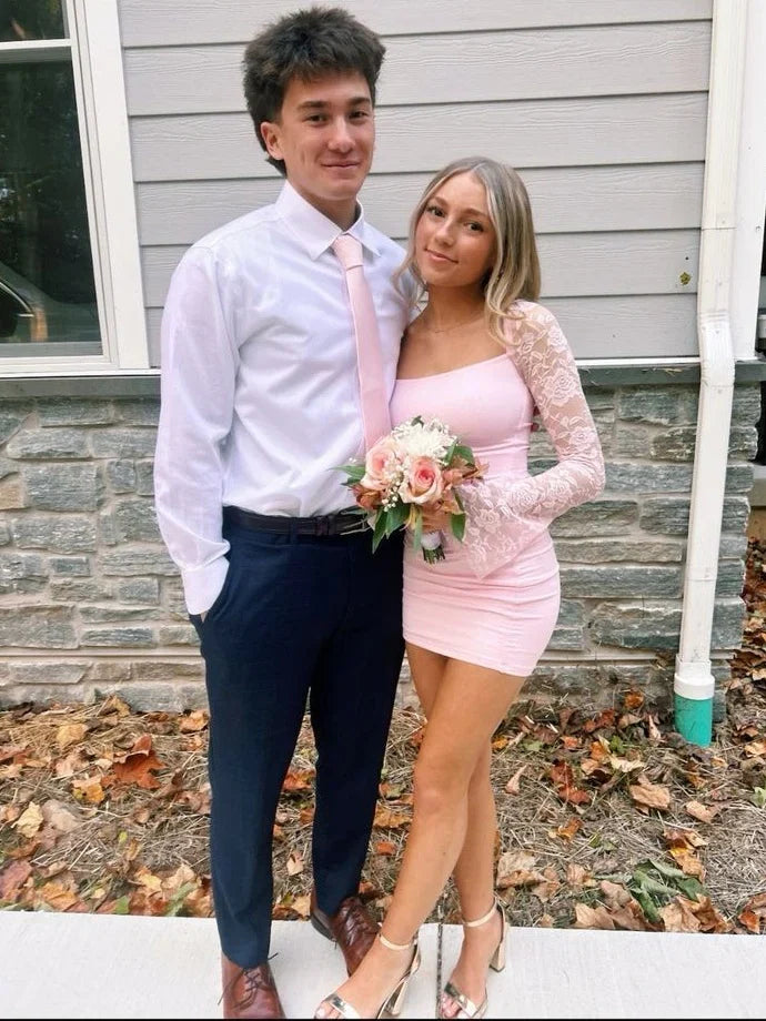 Sheath/Column Square Neck Long Sleeves Up Short-Mini Homecoming Dress