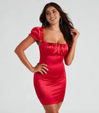 Sheath/Column Square Neck Short Sleeves Zipper Up Short-Mini Homecoming Dress