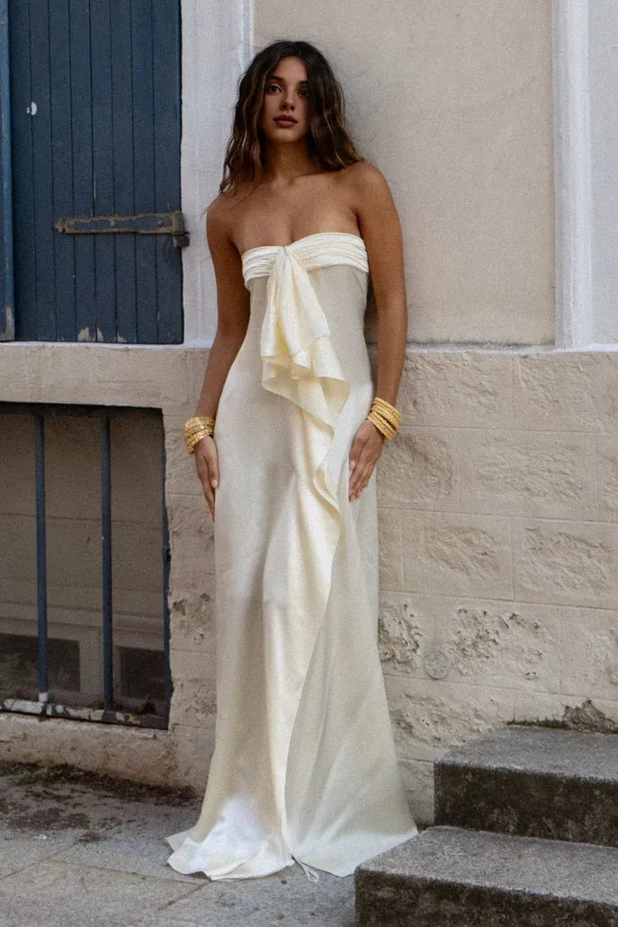 Sheath/Column Strapless Sleeveless Slit Sweep Train Party Dress