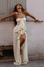 Sheath/Column Strapless Sleeveless Slit Sweep Train Party Dress