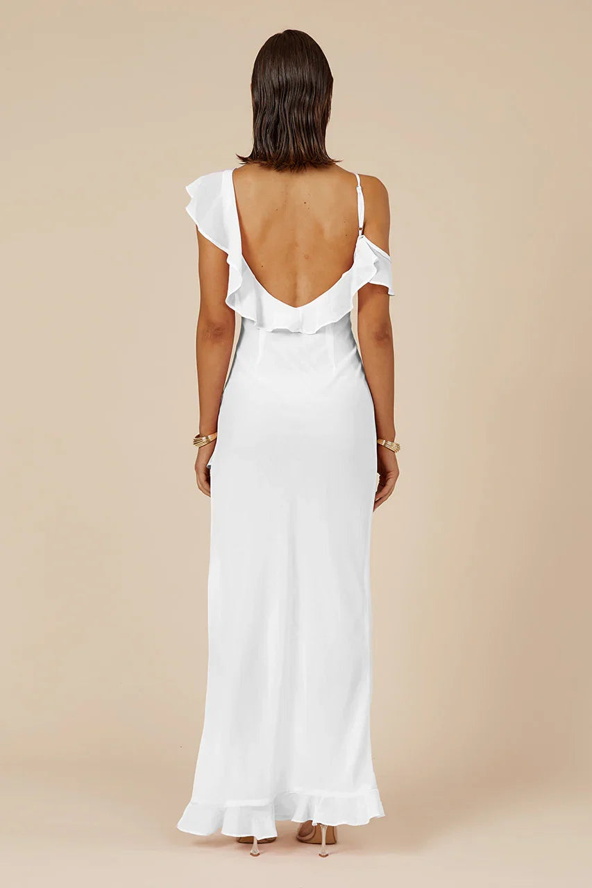 Sheath/Column U Neck Sleeveless Ruffles Floor-Length Prom Dress
