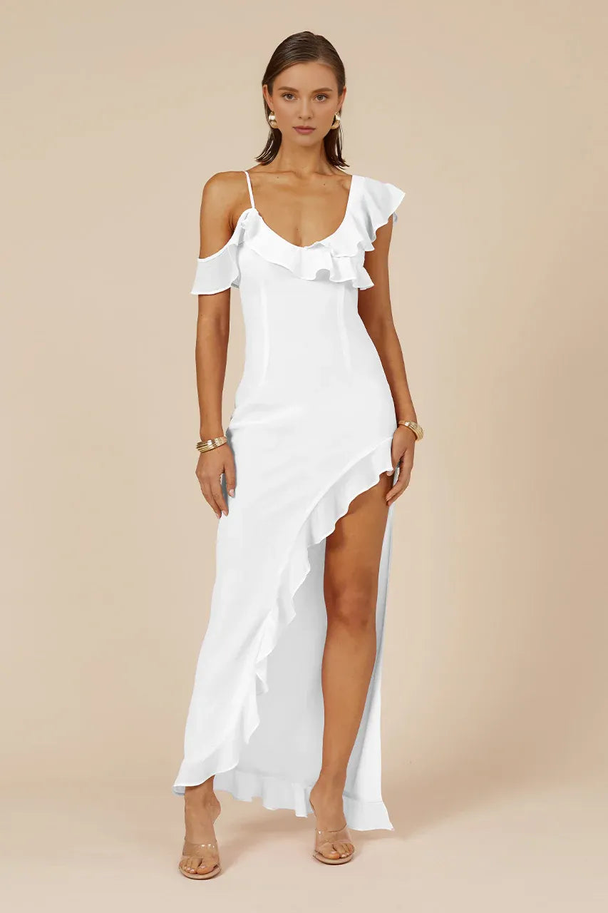 Sheath/Column U Neck Sleeveless Ruffles Floor-Length Prom Dress