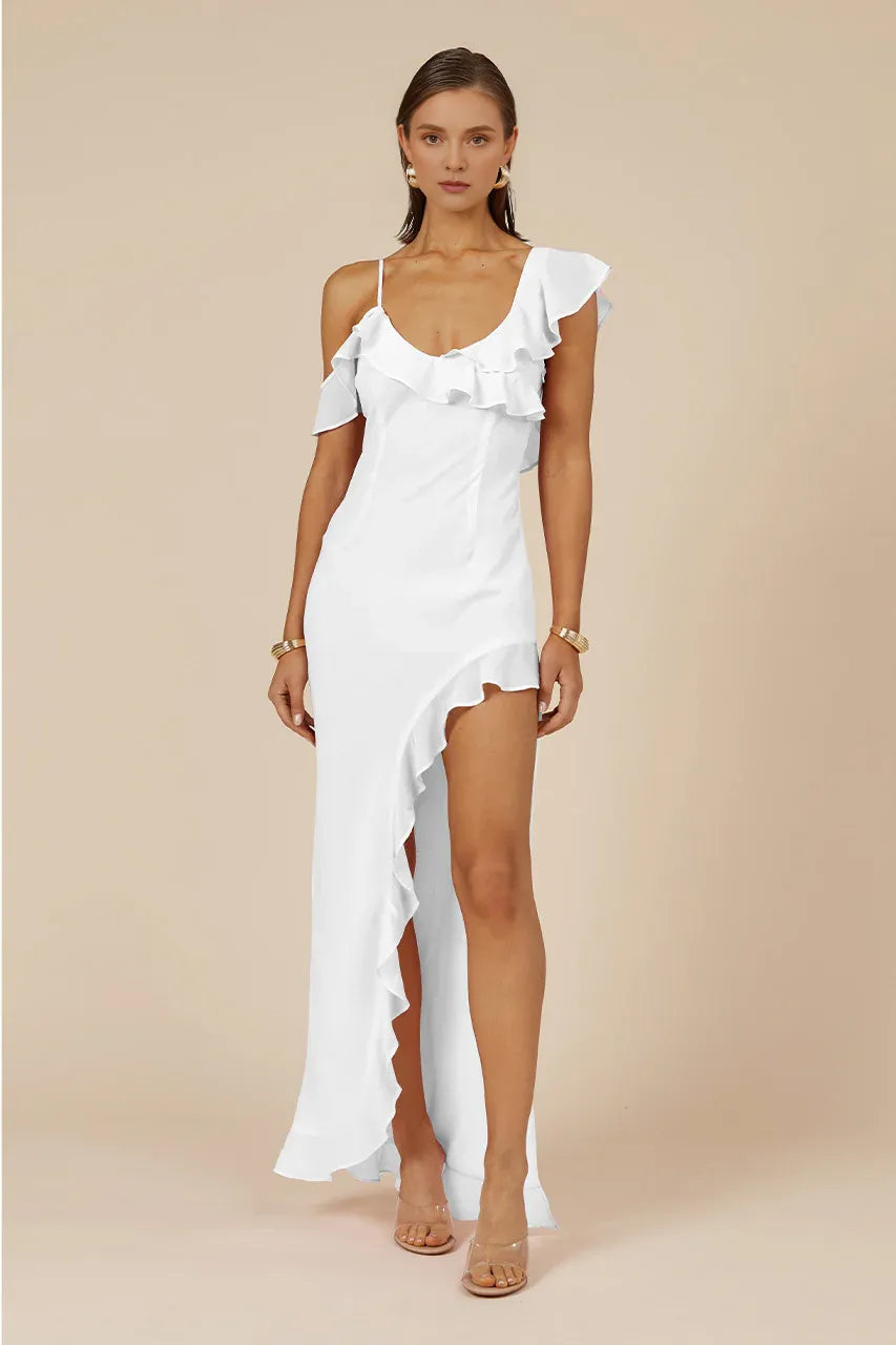 Sheath/Column U Neck Sleeveless Ruffles Floor-Length Prom Dress