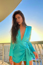 Sheath/Column V Neck Long Sleeve Full Coverage Short-Mini Cocktail Dress