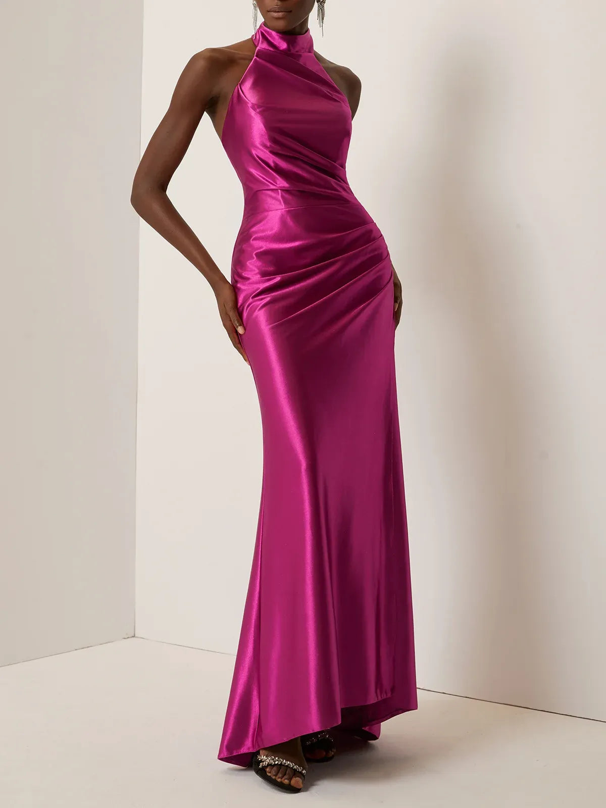 Sheath Halter Neck Sleeveless Up Floor-Length Evening Dress