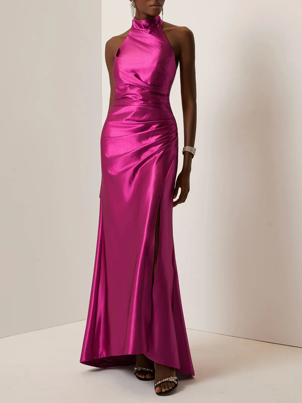 Sheath Halter Neck Sleeveless Up Floor-Length Evening Dress