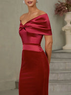 Sheath Off The Shoulder Short Sleeve Backless Tea-Length Evening Dress