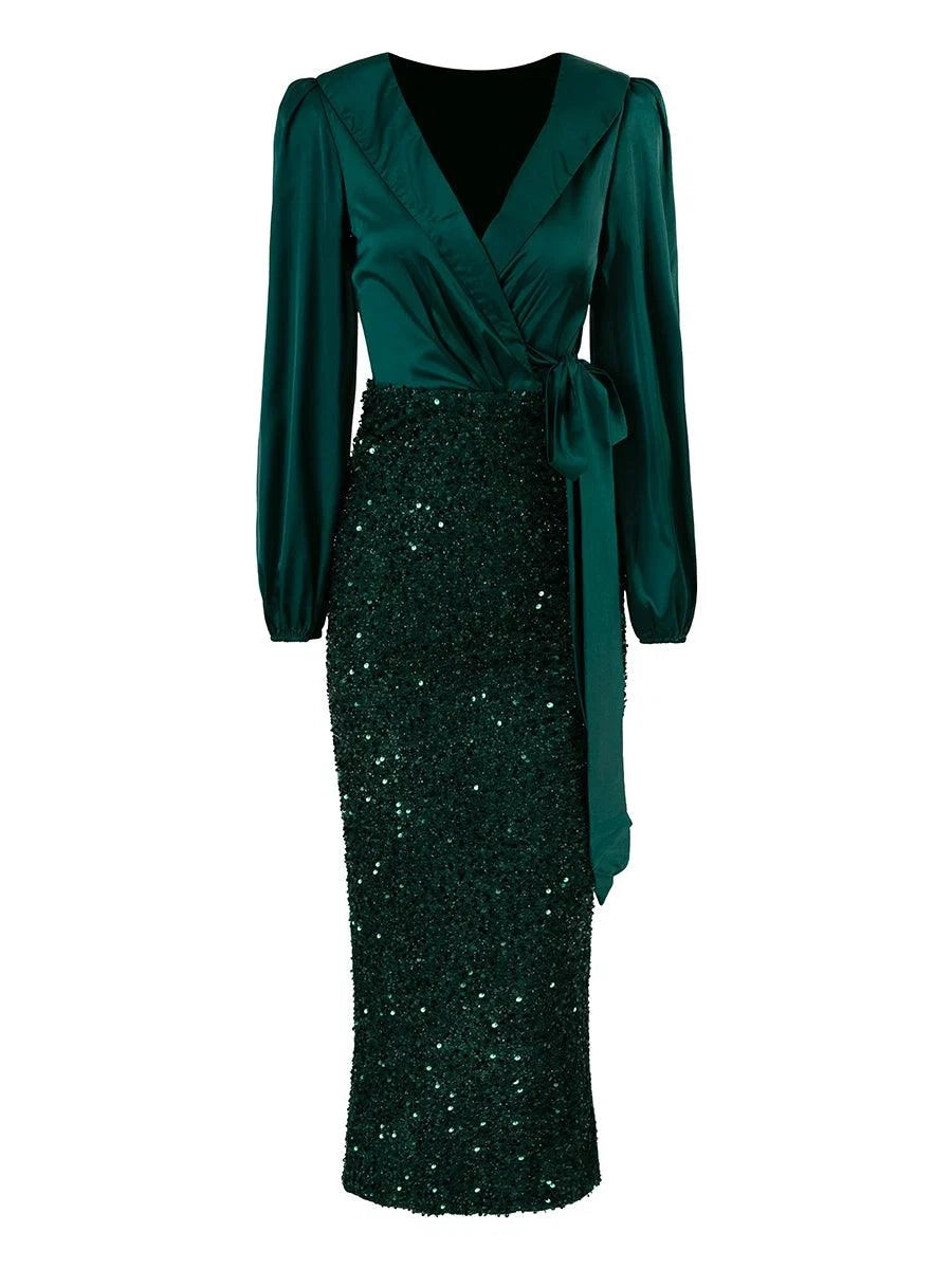 Sheath V Neck Long Sleeve Zipper Up Ankle-Length Prom Dress