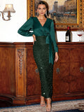 Sheath V Neck Long Sleeve Zipper Up Ankle-Length Prom Dress