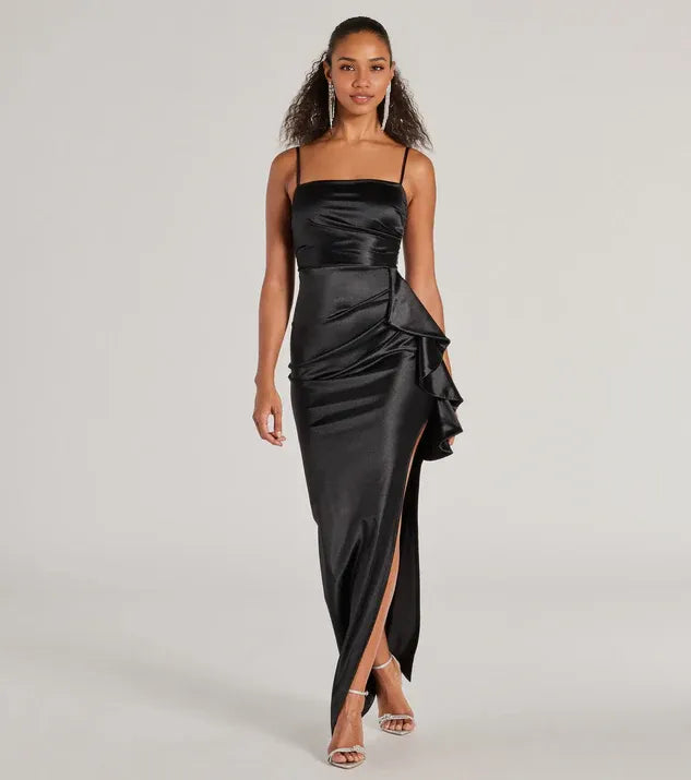Slim Spaghetti Straps Sleeveless Open Back Floor-Length Prom Dress