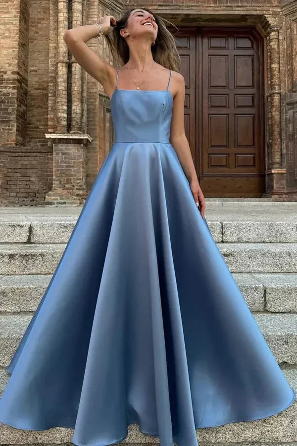 Spaghetti Strap Lace-up Back Maxi Prom Dress