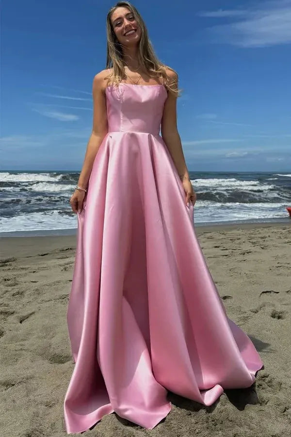 Spaghetti Strap Lace-up Back Maxi Prom Dress
