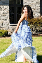 Spaghetti Straps Sleeveless Empire A-Line Tiered Long Prom Dress