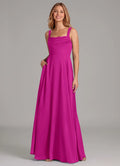 Chic Square Neck Wide Straps Ruched Bodice Pocketed Floor-Length Bridesmaid Dresses