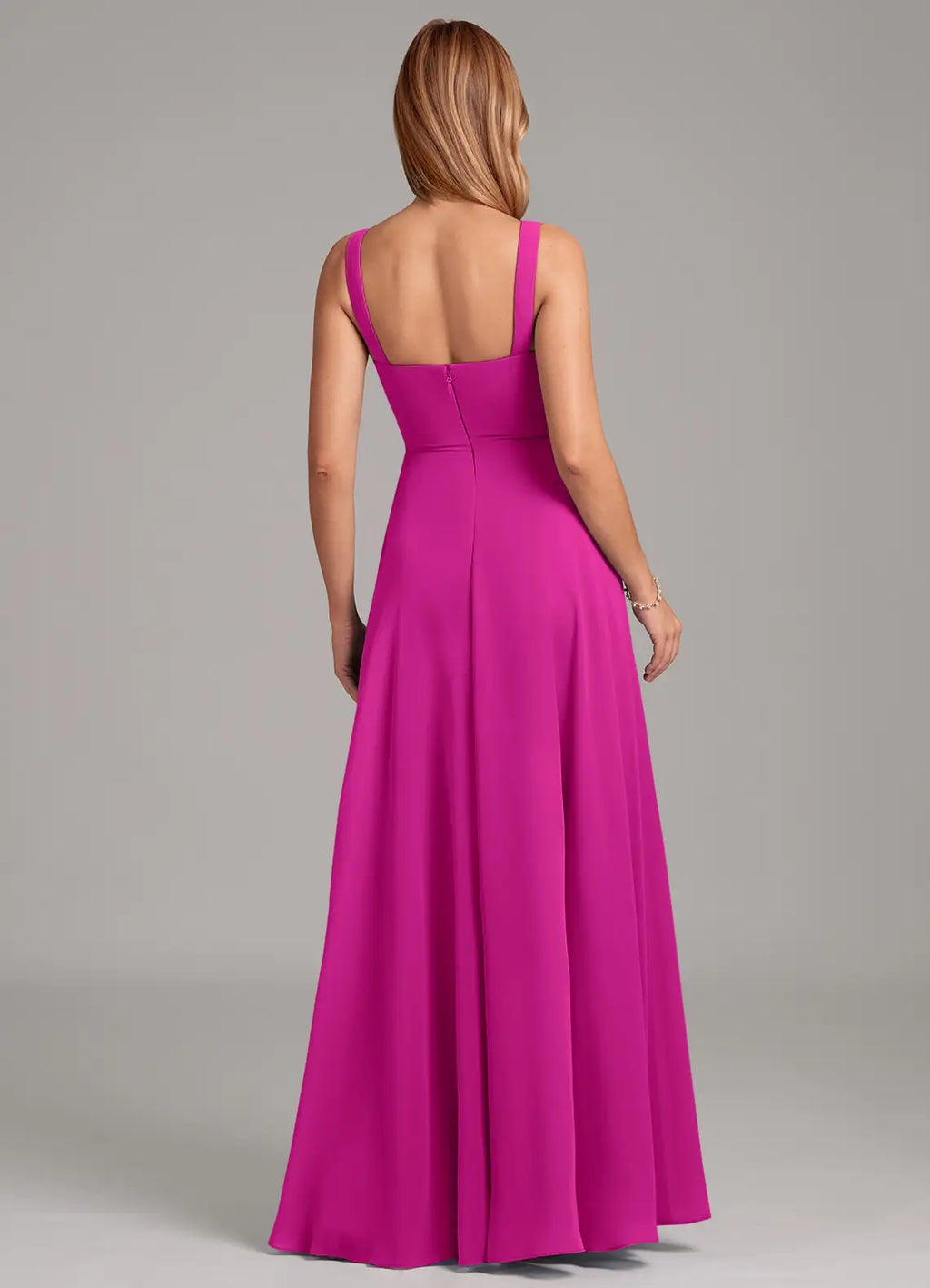 Chic Square Neck Wide Straps Ruched Bodice Pocketed Floor-Length Bridesmaid Dresses