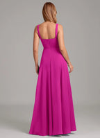Chic Square Neck Wide Straps Ruched Bodice Pocketed Floor-Length Bridesmaid Dresses