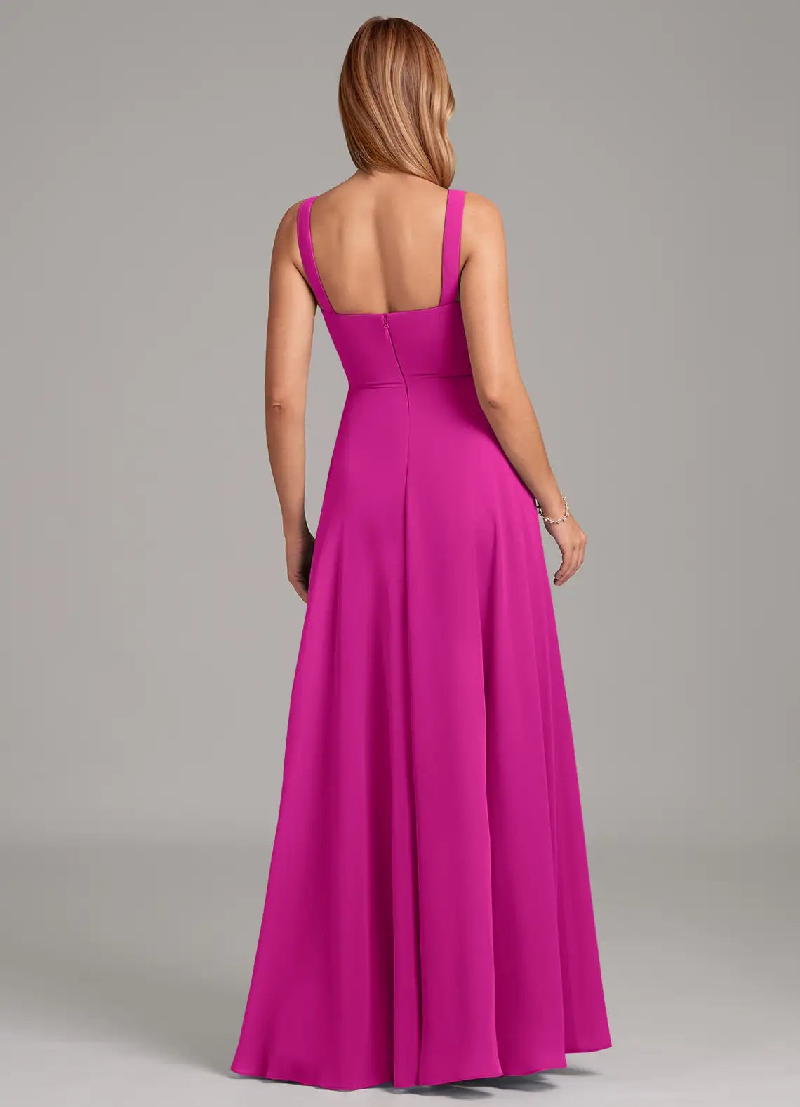 Chic Square Neck Wide Straps Ruched Bodice Pocketed Floor-Length Bridesmaid Dresses