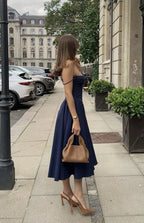 Strapless Sleeveless Fitted Bodice Midi Cocktail Dress