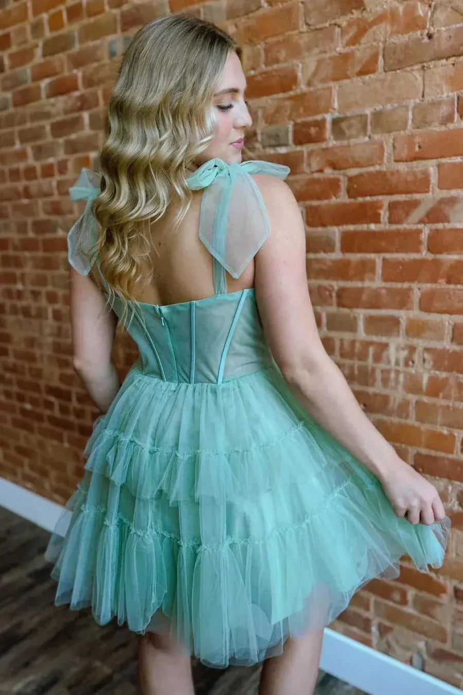 Tiered Spaghetti Strap Sleeveless Mini Homecoming Dress