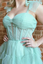Tiered Spaghetti Strap Sleeveless Mini Homecoming Dress