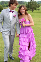 Tiered Strapless Sleeveless High Low Prom Dress