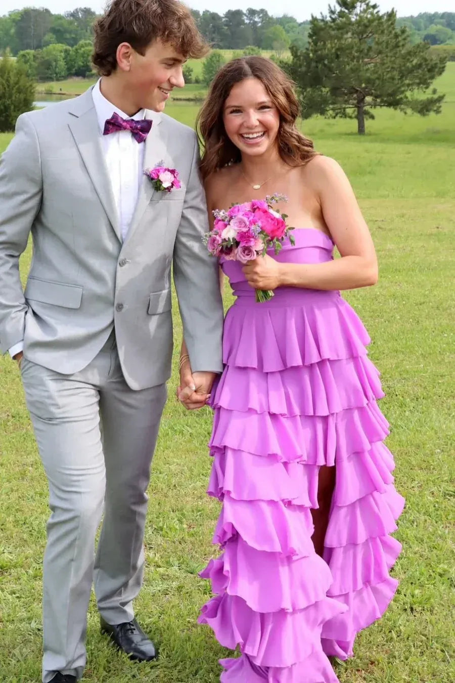 Tiered Strapless Sleeveless High Low Prom Dress