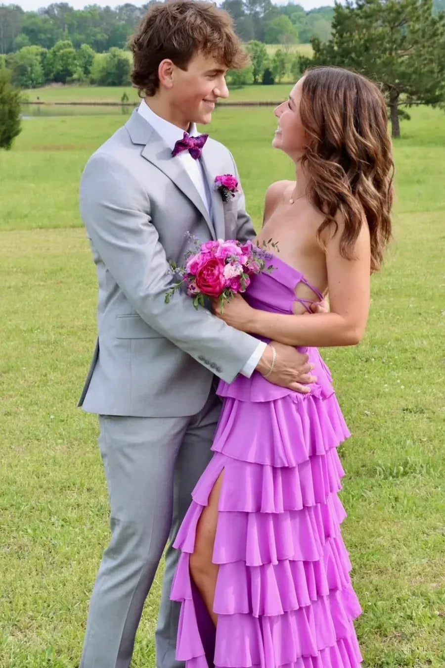Tiered Strapless Sleeveless High Low Prom Dress