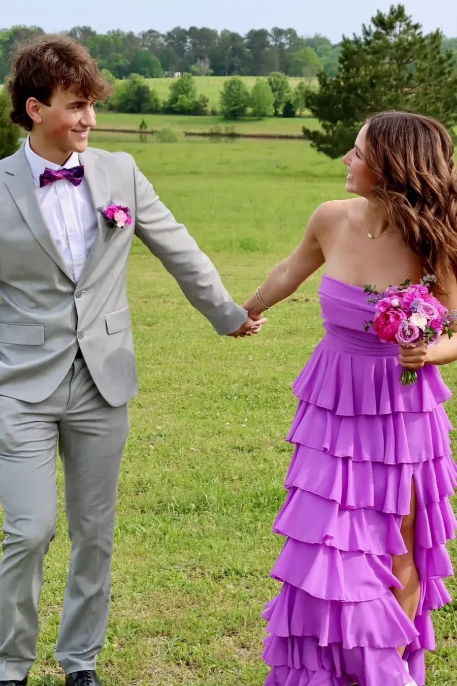 Tiered Strapless Sleeveless High Low Prom Dress