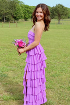 Tiered Strapless Sleeveless High Low Prom Dress