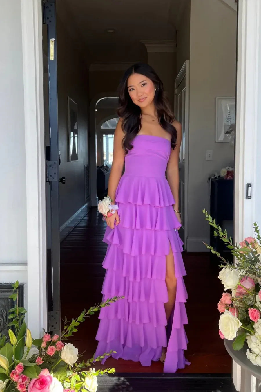 Tiered Strapless Sleeveless High Low Prom Dress