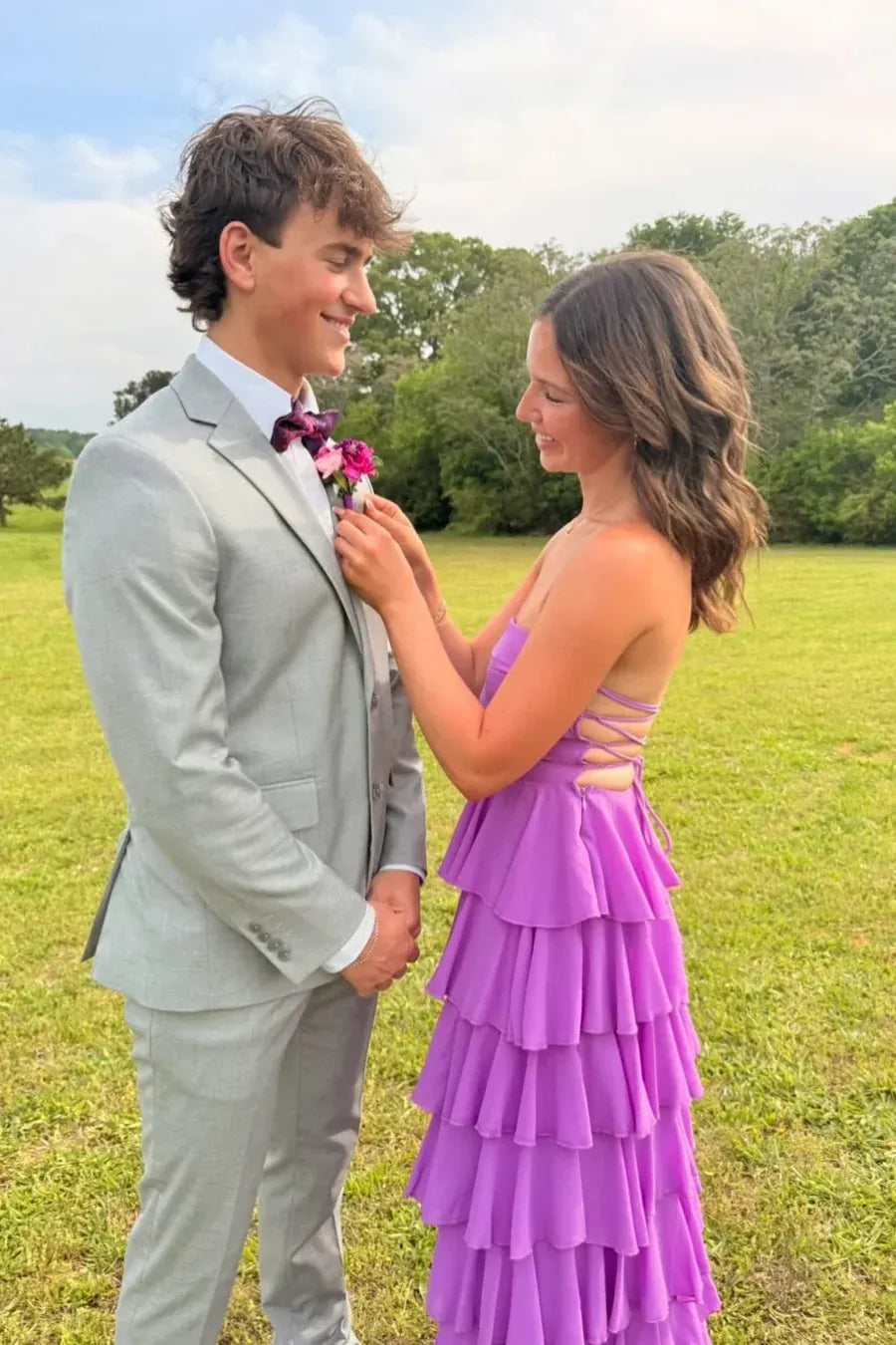 Tiered Strapless Sleeveless High Low Prom Dress