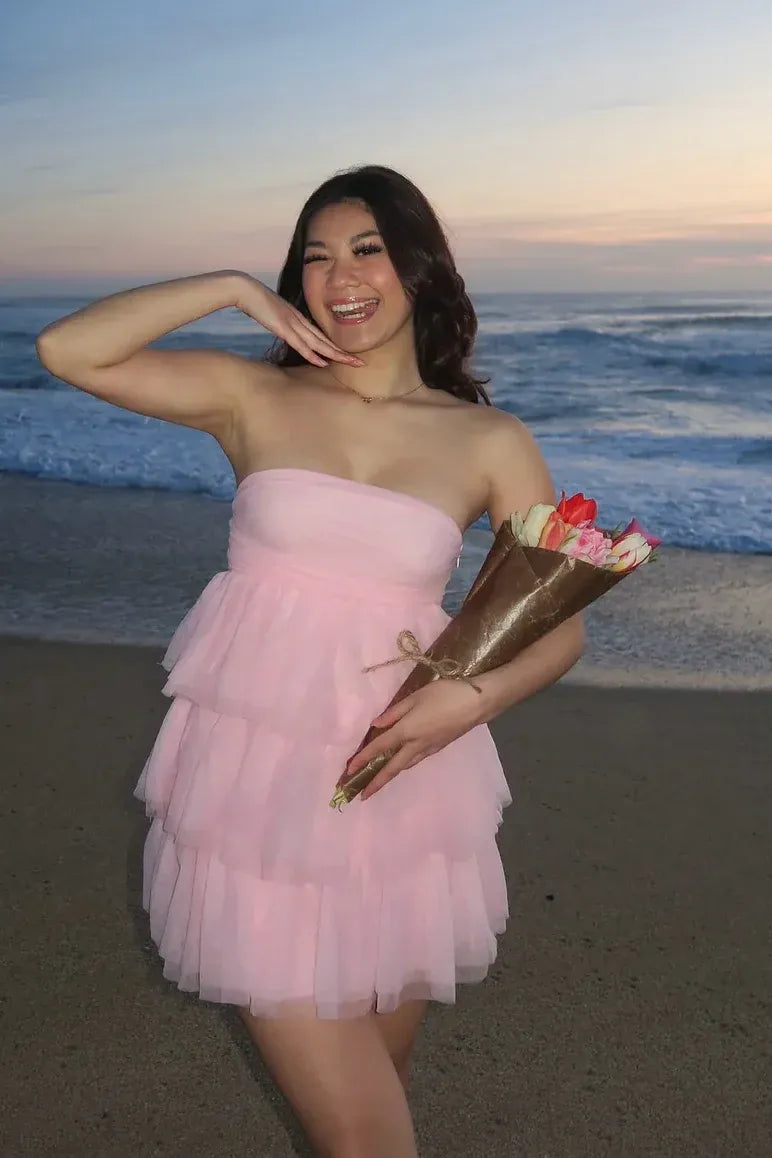 Tiered Strapless Sleeveless Mini Homecoming Dress