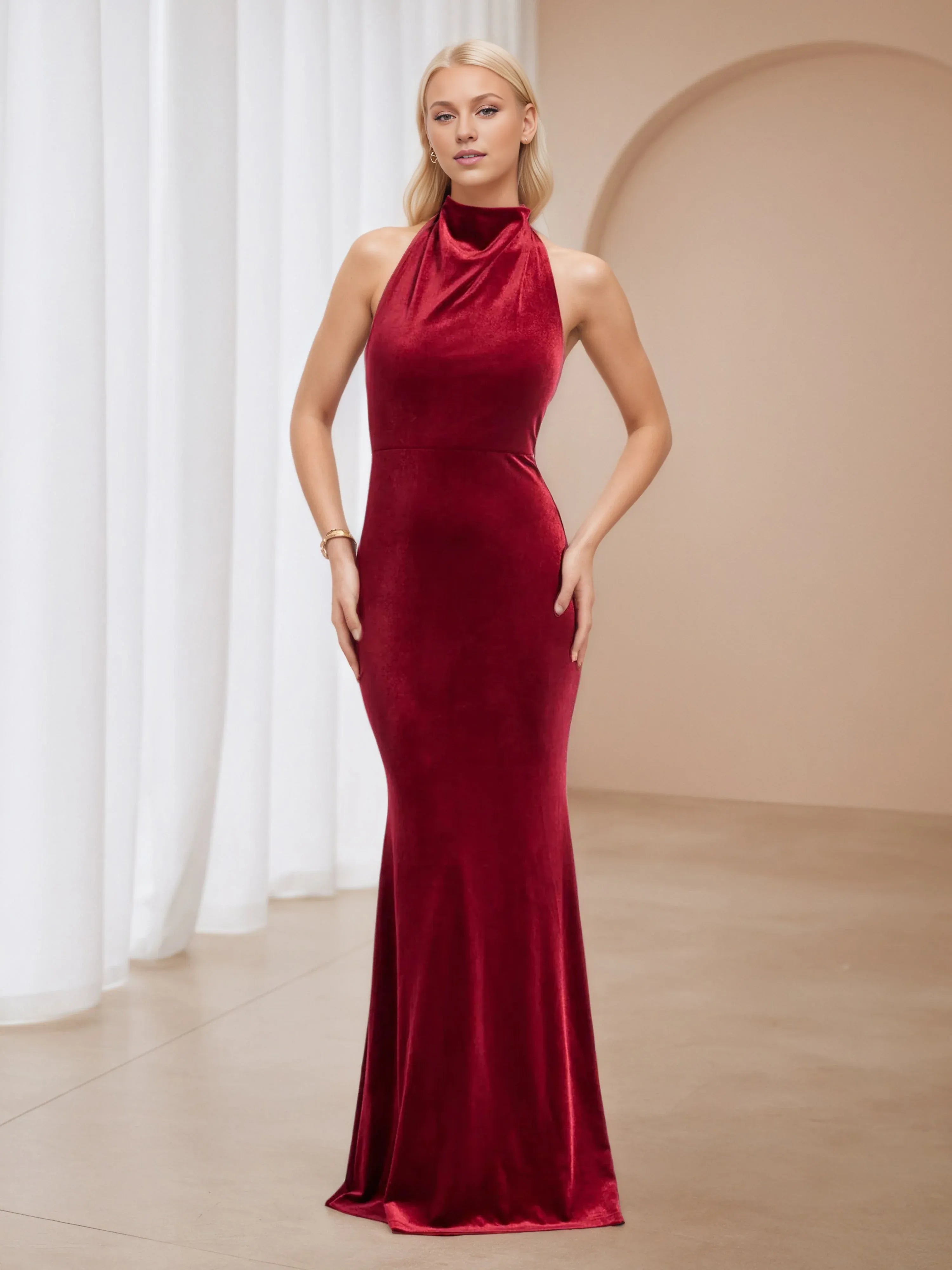 Trumpet/Mermaid Cold Shoulder Sleeveless Open Back Floor-Length Prom Dress