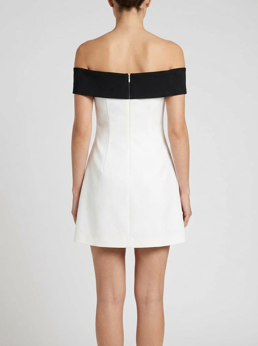 A-Line Off-Shoulder Bow Two-Tone Mini Homecoming Dress