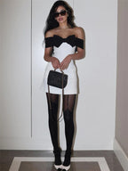 A-Line Off-Shoulder Bow Two-Tone Mini Homecoming Dress