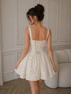 Cream A-Line Square Neck Polka Dot Flirty Mini Homecoming Dresses