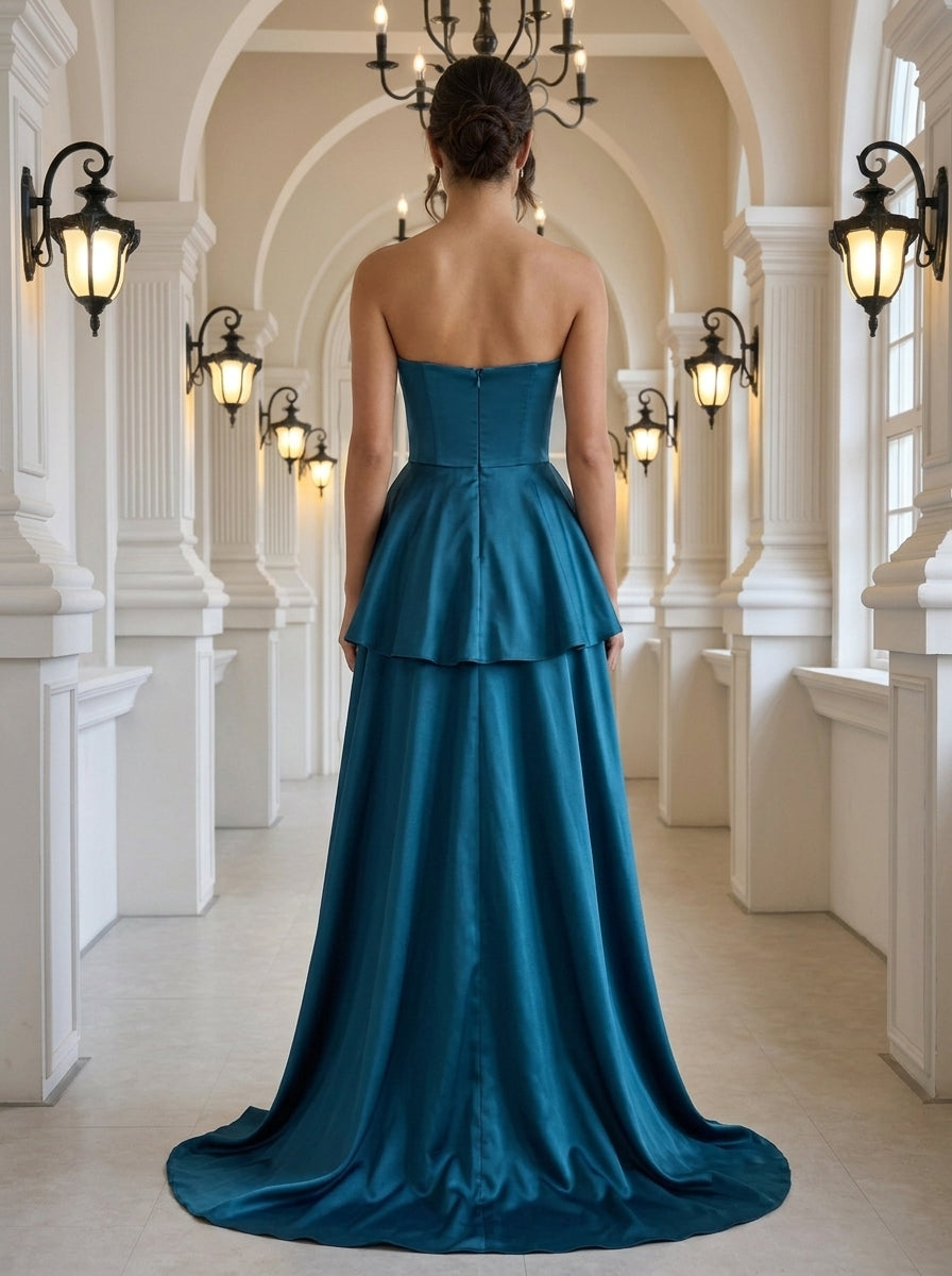 Teal A-Line Sweetheart Beaded Tie Teal High-Low Prom Dress