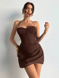 A-Line Sweetheart Halter Corset Bodice Draped Mini Homecoming Dresses