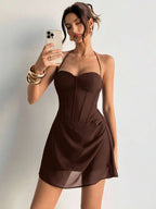A-Line Sweetheart Halter Corset Bodice Draped Mini Homecoming Dresses