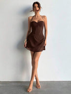 A-Line Sweetheart Halter Corset Bodice Draped Mini Homecoming Dresses