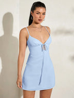 Light Blue A-Line Sweetheart Tie-Front Open-Back Light Mini Homecoming Dresses