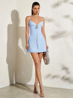 Light Blue A-Line Sweetheart Tie-Front Open-Back Light Mini Homecoming Dresses